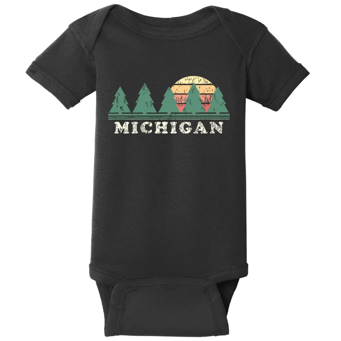 Michigan Mi Vintage Graphic Retro 70s Design Baby Bodysuit