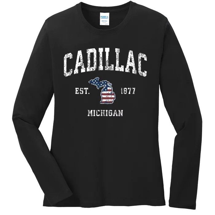 Michigan Mi Vintage American Flag Sports Design Ladies Long Sleeve Shirt