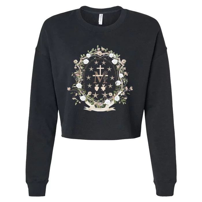 Marian Medal Virgin Mary Marian Cross Cropped Pullover Crew