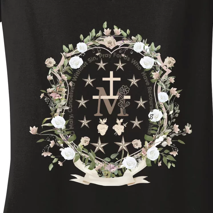 Marian Medal Virgin Mary Marian Cross Women's V-Neck T-Shirt