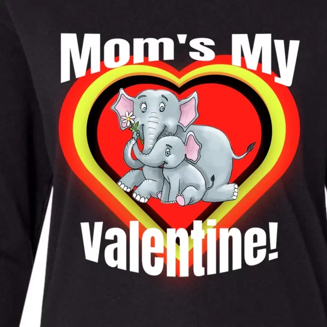 Mom's My Valentines Day Cute Mother And Elephant Gift Womens Cotton Relaxed Long Sleeve T-Shirt