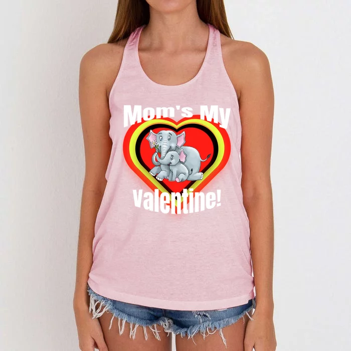 Mom's My Valentines Day Cute Mother And Elephant Gift Women's Knotted Racerback Tank