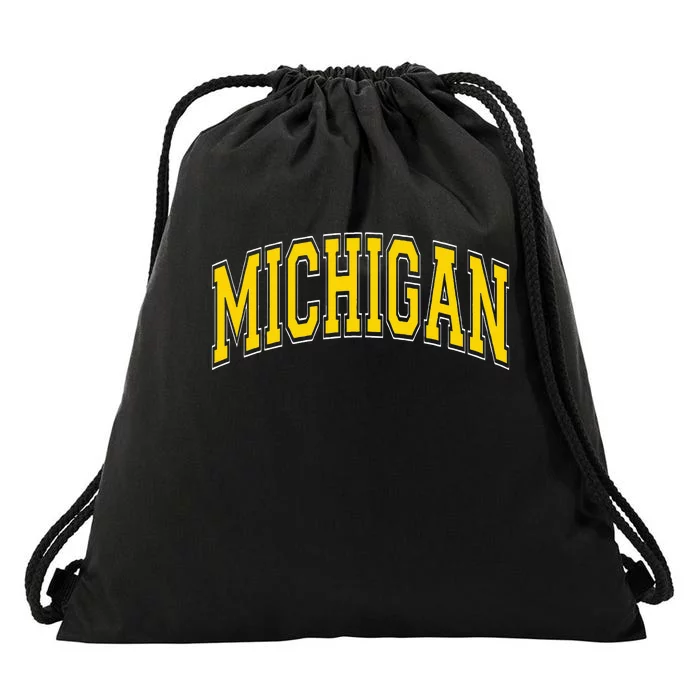 Michigan MI VintageStyle Maize Font Drawstring Bag