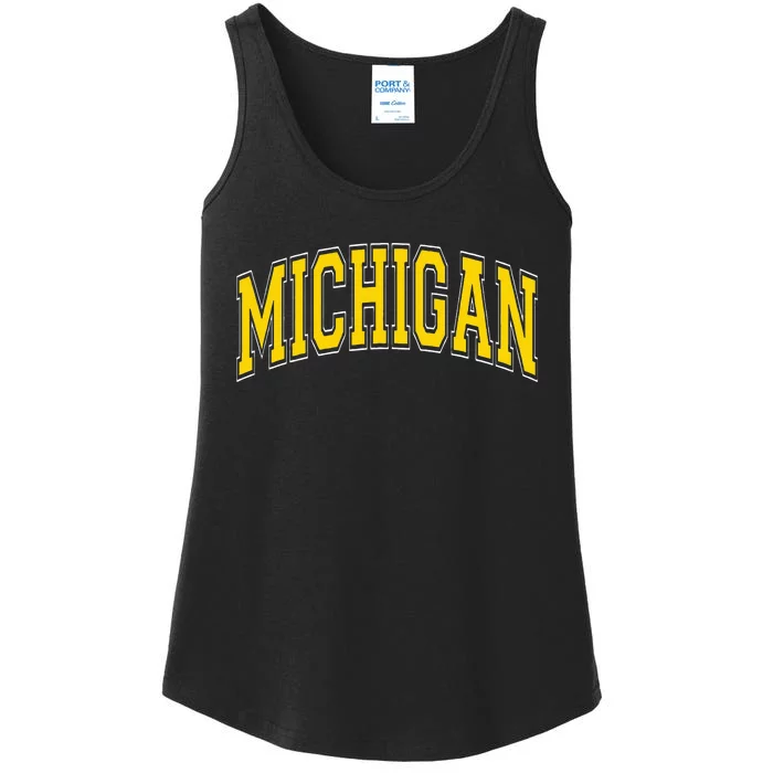 Michigan MI VintageStyle Maize Font Ladies Essential Tank