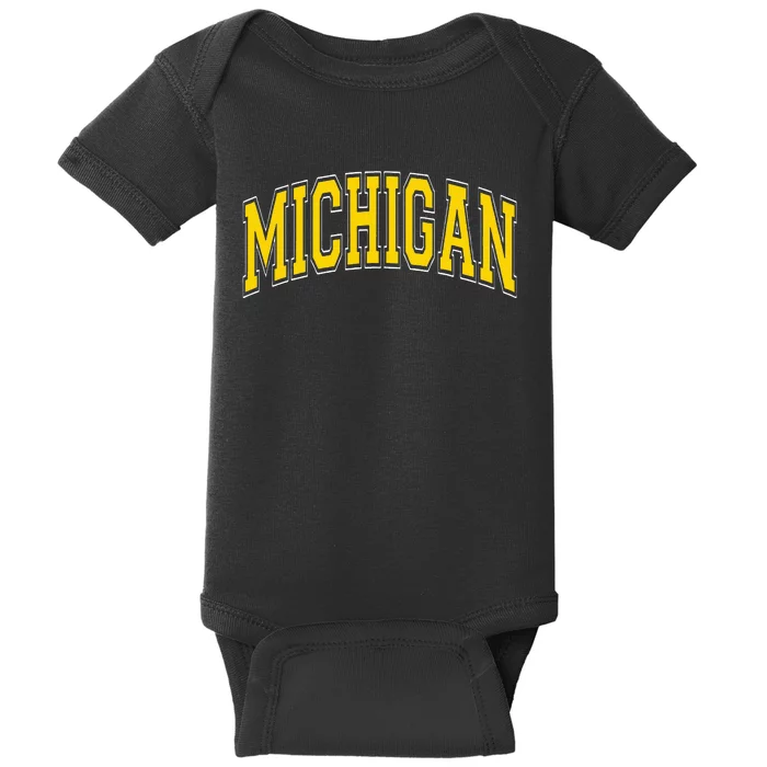 Michigan MI VintageStyle Maize Font Baby Bodysuit