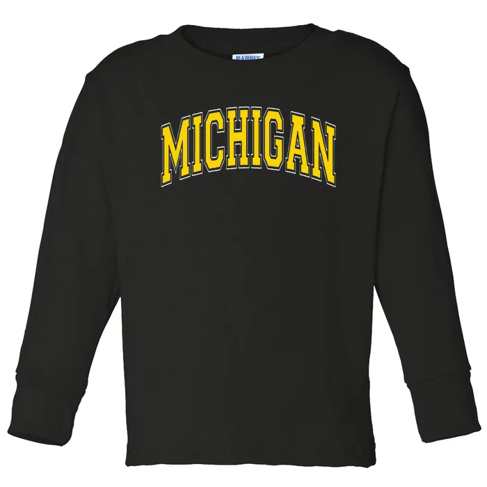 Michigan MI VintageStyle Maize Font Toddler Long Sleeve Shirt