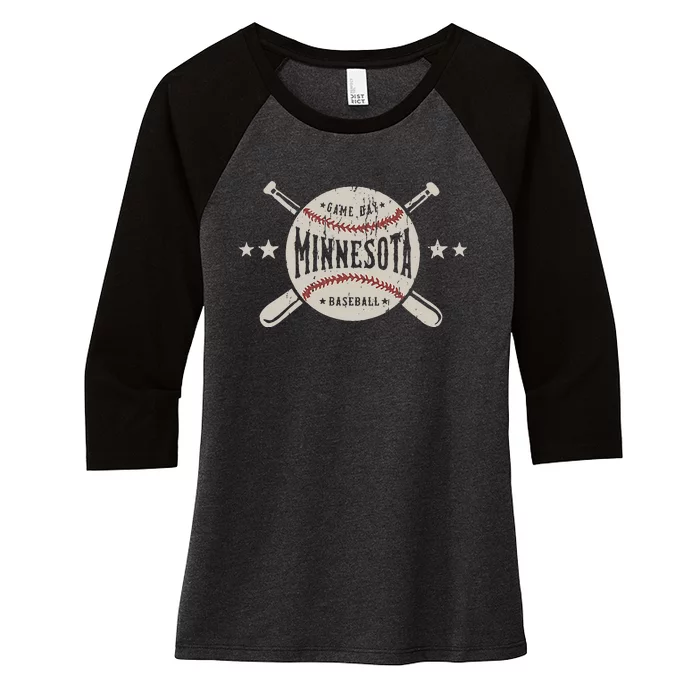 Minnesota Mn Vintage Baseball Women's Tri-Blend 3/4-Sleeve Raglan Shirt