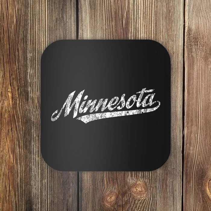 Minnesota Mn Vintage Sports Script Retro Coaster