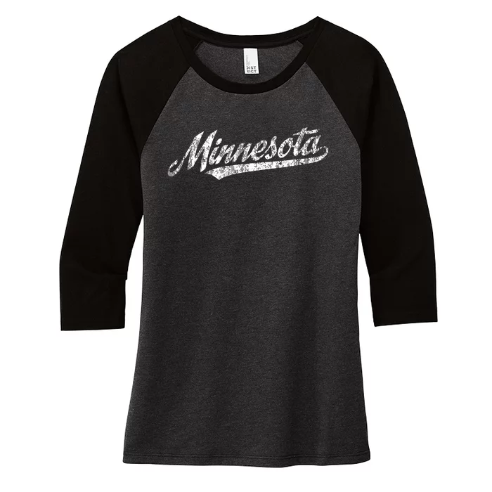 Minnesota Mn Vintage Sports Script Retro Women's Tri-Blend 3/4-Sleeve Raglan Shirt