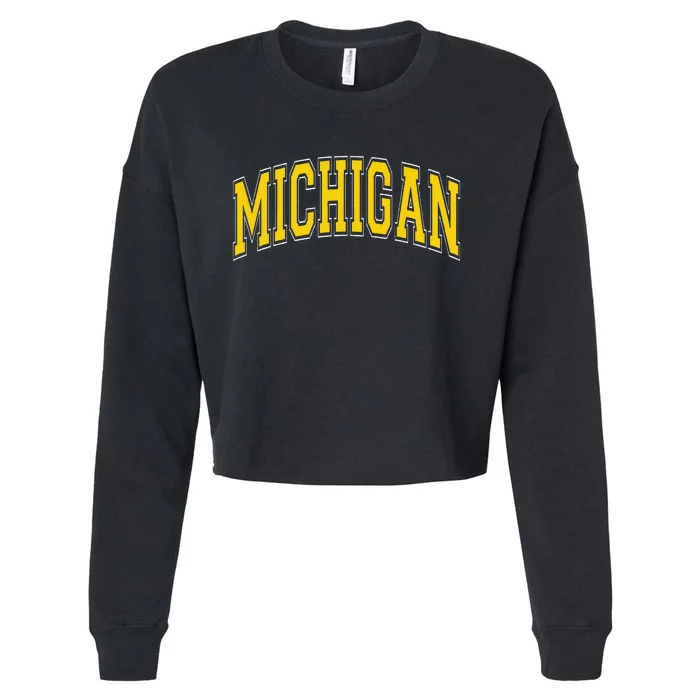 Michigan Mi Vintagestyle Maize Font Cropped Pullover Crew