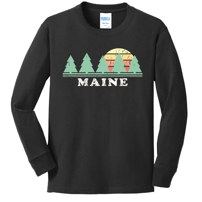 Maine Me Vintage Graphic Retro 70s Design Kids Long Sleeve Shirt