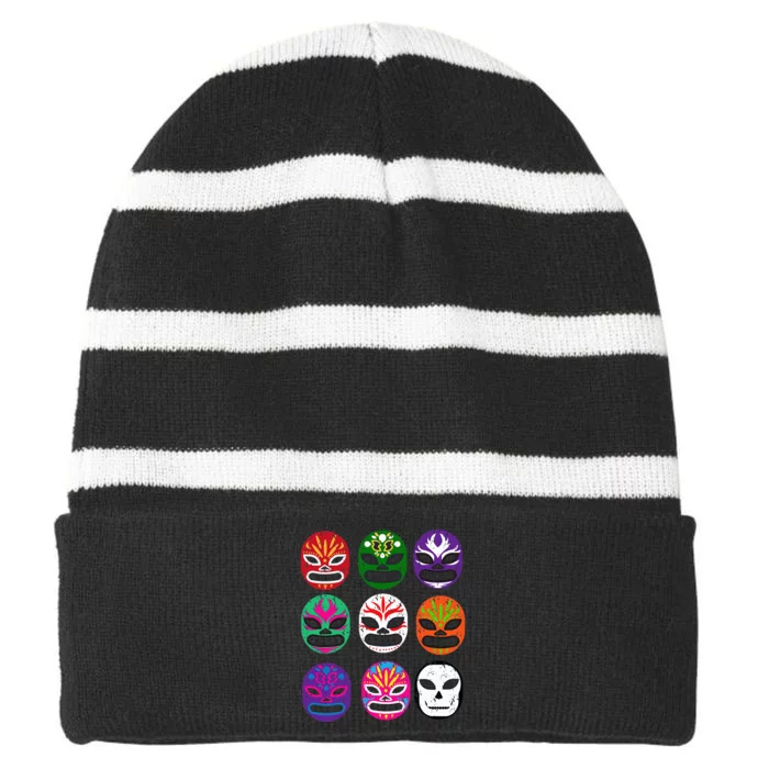 Masks Mexican Wrestling Mask Striped Beanie with Solid Band