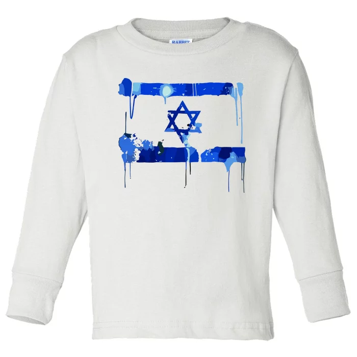 Marina Medvin Wearing Distressed Israeli Flag Toddler Long Sleeve Shirt