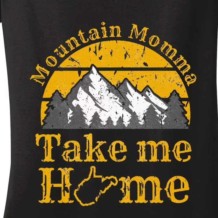 Mountain Momma West Virginia Take Me Home WV Map Mountains Women's V-Neck T-Shirt