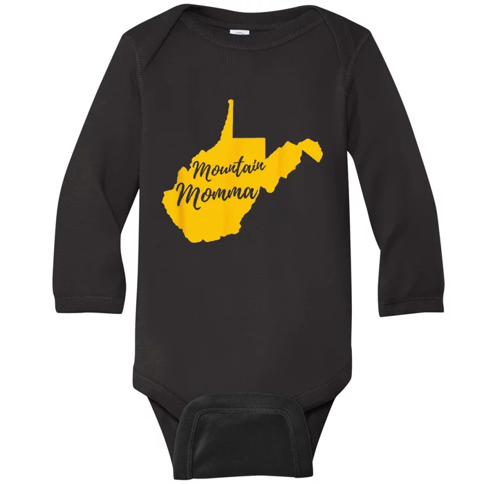 Mountain Momma West Virginia State Map Baby Long Sleeve Bodysuit