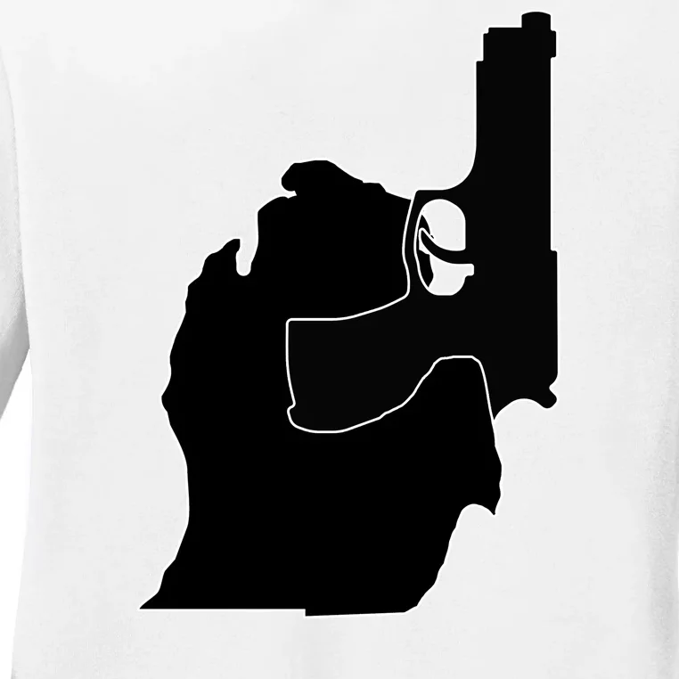 Michigan Mitten With Gun Design Ladies Long Sleeve Shirt