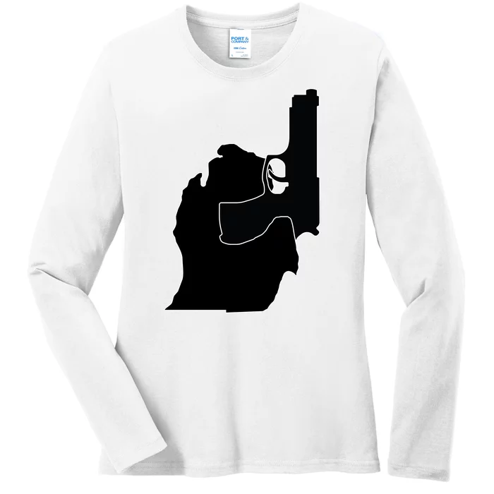 Michigan Mitten With Gun Design Ladies Long Sleeve Shirt