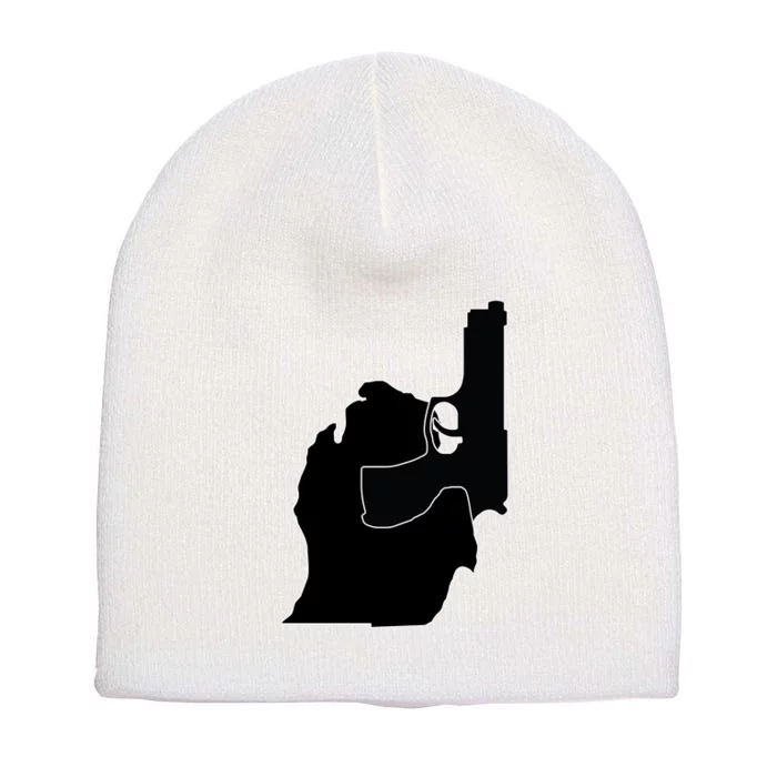 Michigan Mitten With Gun Design Short Acrylic Beanie