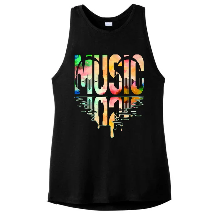 Music Mirrored Watercolor Logo Ladies Tri-Blend Wicking Tank