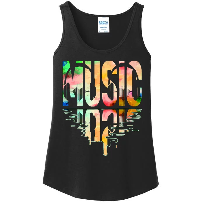 Music Mirrored Watercolor Logo Ladies Essential Tank