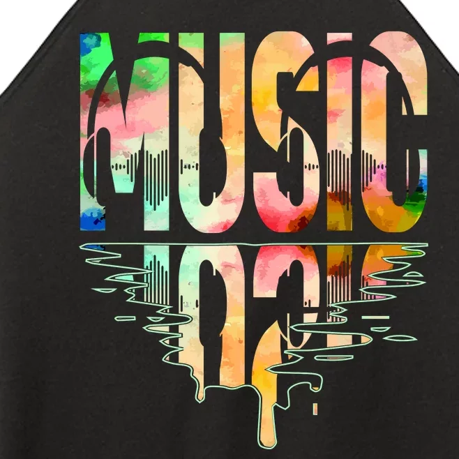 Music Mirrored Watercolor Logo Women’s Perfect Tri Rocker Tank