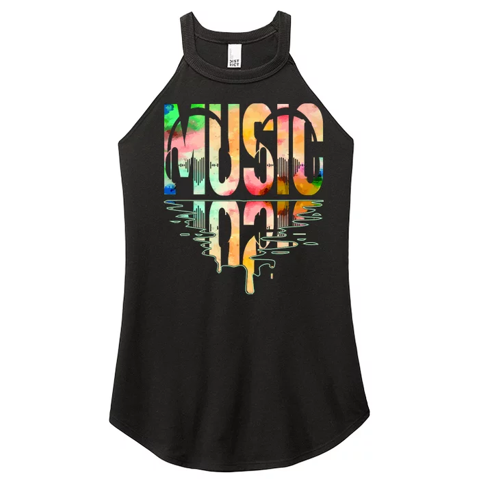 Music Mirrored Watercolor Logo Women’s Perfect Tri Rocker Tank