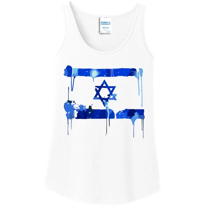 Marina Medvin Wearing Distressed Israeli Flag.Png Ladies Essential Tank