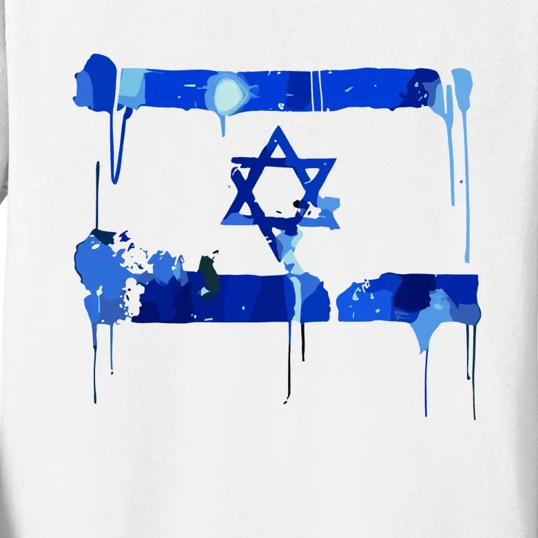 Marina Medvin Wearing Distressed Israeli Flag.Png Kids Long Sleeve Shirt