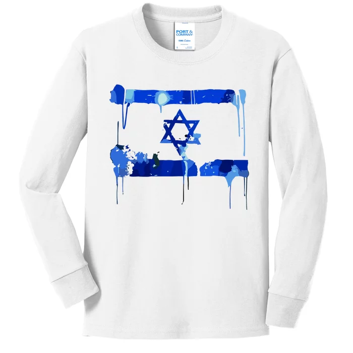 Marina Medvin Wearing Distressed Israeli Flag.Png Kids Long Sleeve Shirt