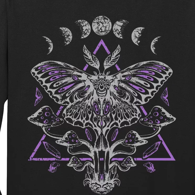 Mysterious Moth With Moon Crescent Gothic Moth Long Sleeve Shirt