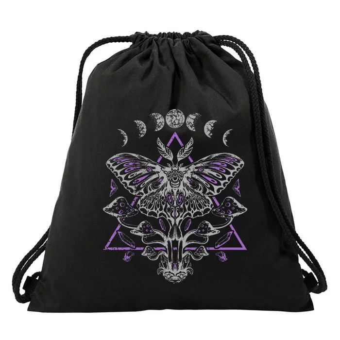 Mysterious Moth With Moon Crescent Gothic Moth Drawstring Bag