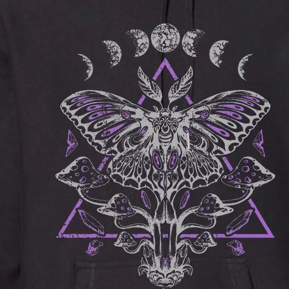 Mysterious Moth With Moon Crescent Gothic Moth Premium Hoodie