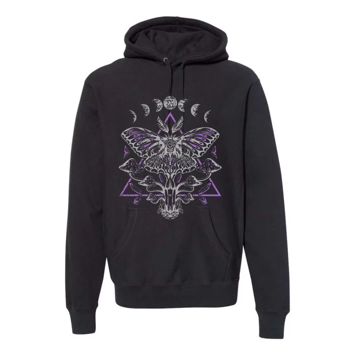 Mysterious Moth With Moon Crescent Gothic Moth Premium Hoodie