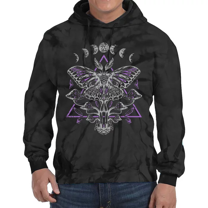 Mysterious Moth With Moon Crescent Gothic Moth Tie Dye Hoodie