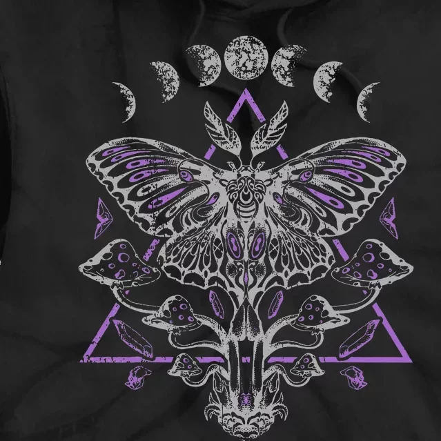 Mysterious Moth With Moon Crescent Gothic Moth Tie Dye Hoodie