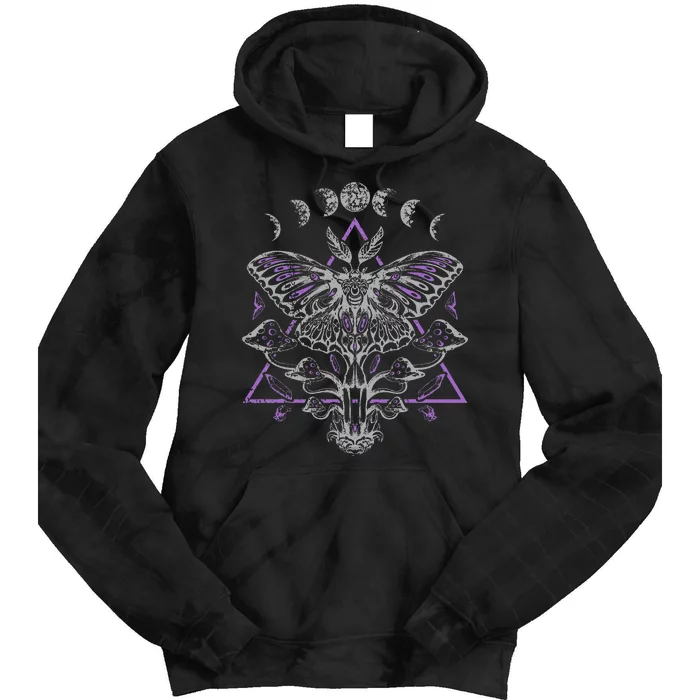 Mysterious Moth With Moon Crescent Gothic Moth Tie Dye Hoodie