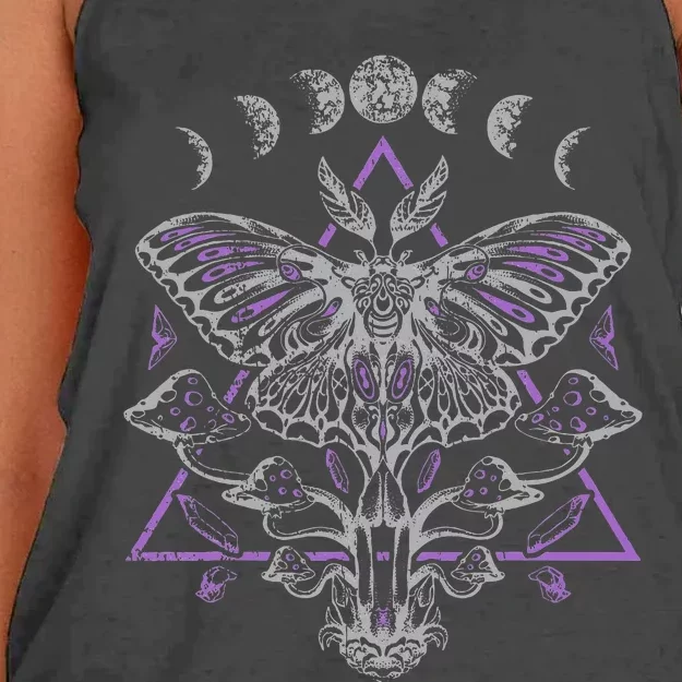 Mysterious Moth With Moon Crescent Gothic Moth Women's Knotted Racerback Tank