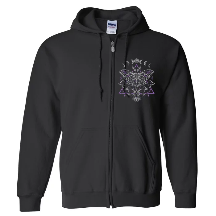 Mysterious Moth With Moon Crescent Gothic Moth Full Zip Hoodie