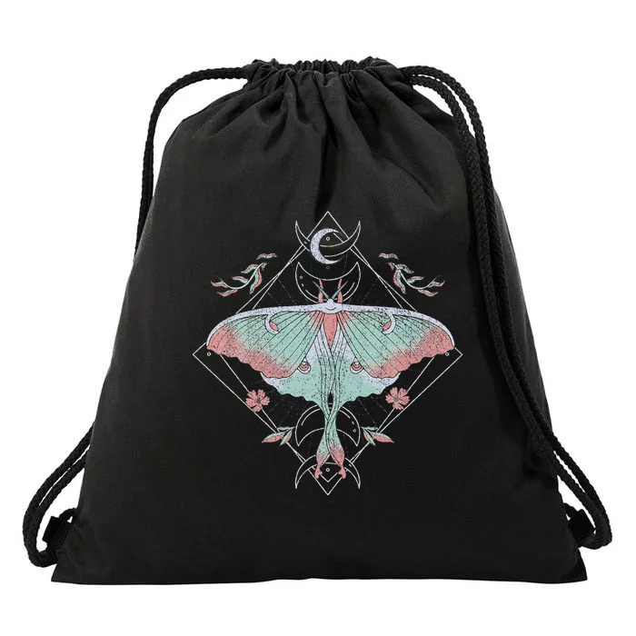 Mysterious Moths With Moon Crescent Gothic Moth Drawstring Bag