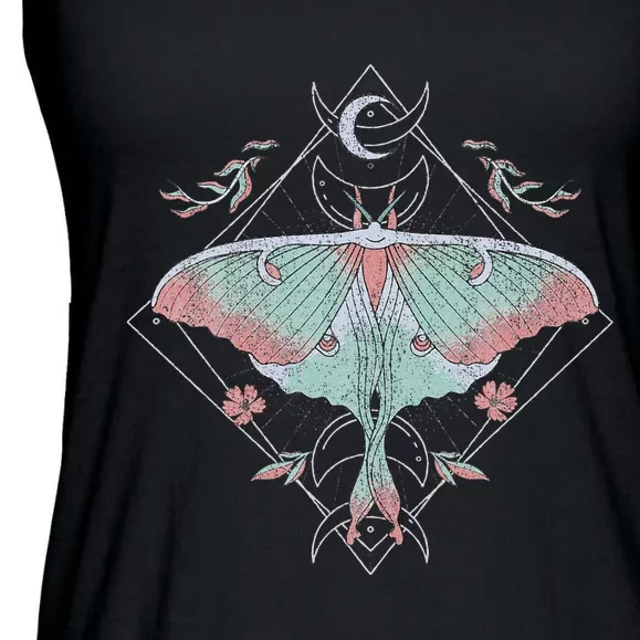 Mysterious Moths With Moon Crescent Gothic Moth Ladies Essential Flowy Tank