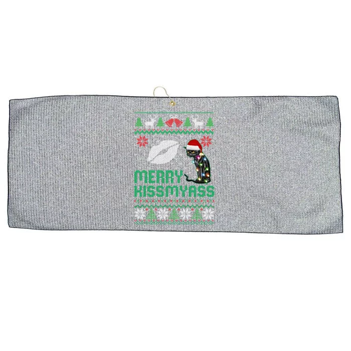 Merry Myass Xmas Funny Black Cat Christmas Lights Great Gift Large Microfiber Waffle Golf Towel