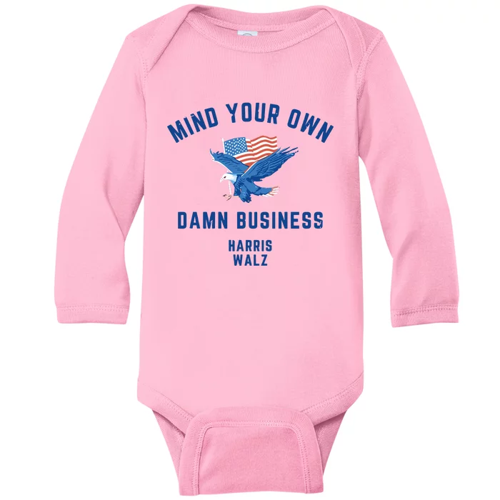 Meidastouch Mind Your Own Damn Business Harris Walz Baby Long Sleeve Bodysuit