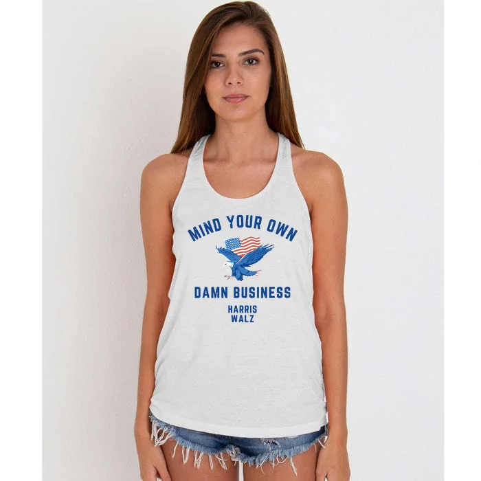 Meidastouch Mind Your Own Damn Business Harris Walz Women's Knotted Racerback Tank