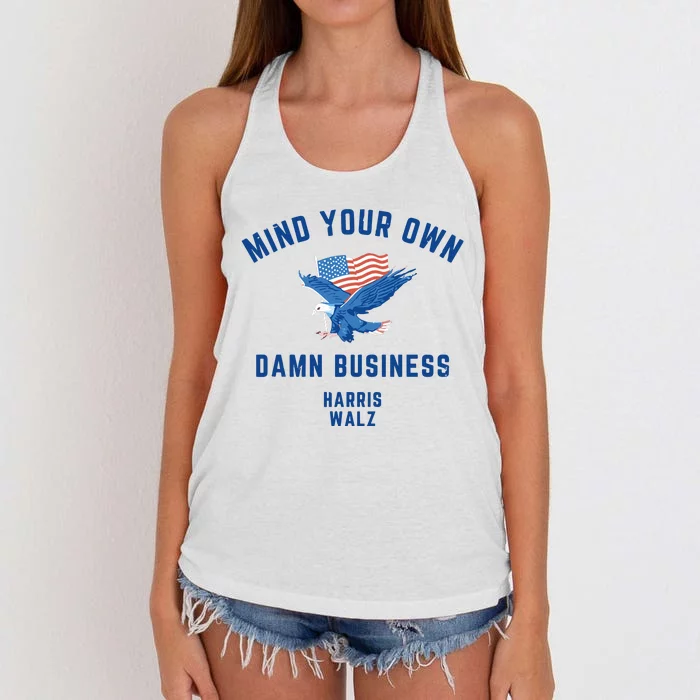 Meidastouch Mind Your Own Damn Business Harris Walz Women's Knotted Racerback Tank