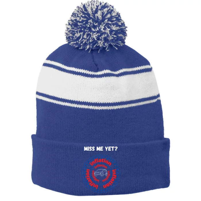 Miss Me Yet Inflation America Experience Gift Stripe Pom Pom Beanie