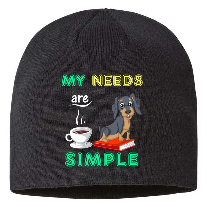 My Needs Are Simple Dachshund Coffee And Reading 8 1/2in Sustainable Knit Beanie