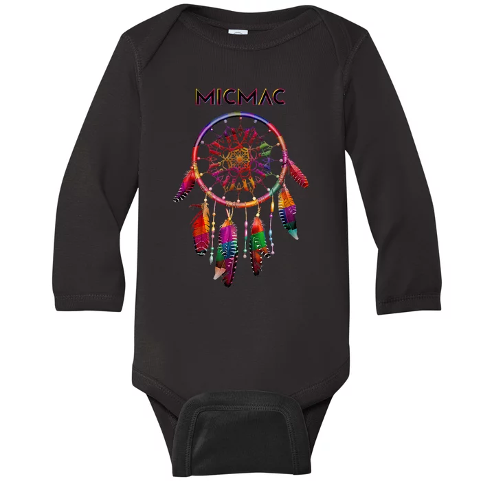 Micmac Native American Indian Colorful Dreamcatcher Tribe Baby Long Sleeve Bodysuit