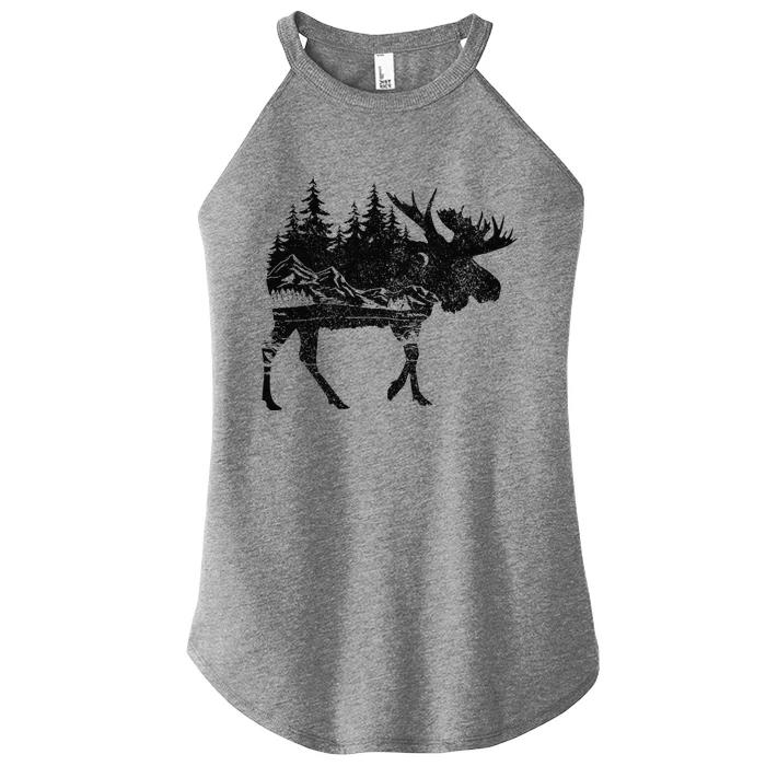 Moose Nature Alaska Hiking Fishing Camping Hunting Gift Women’s Perfect Tri Rocker Tank