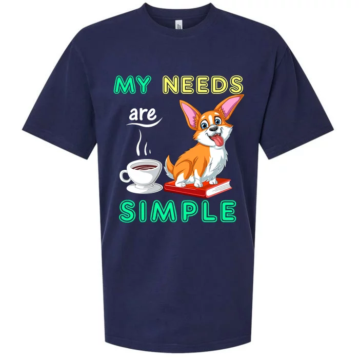 My Needs Are Simple Corgi Coffee And Reading Sueded Cloud Jersey T-Shirt