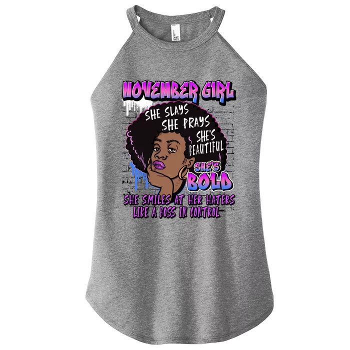 Melanin November Afro Birthday Scorpio Sagittarius Gift Women’s Perfect Tri Rocker Tank